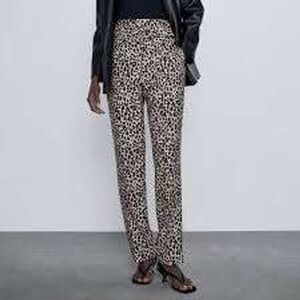 ZARA BASIC Leopard Print Wide Leg Cropped Pants‎ Women's Size L